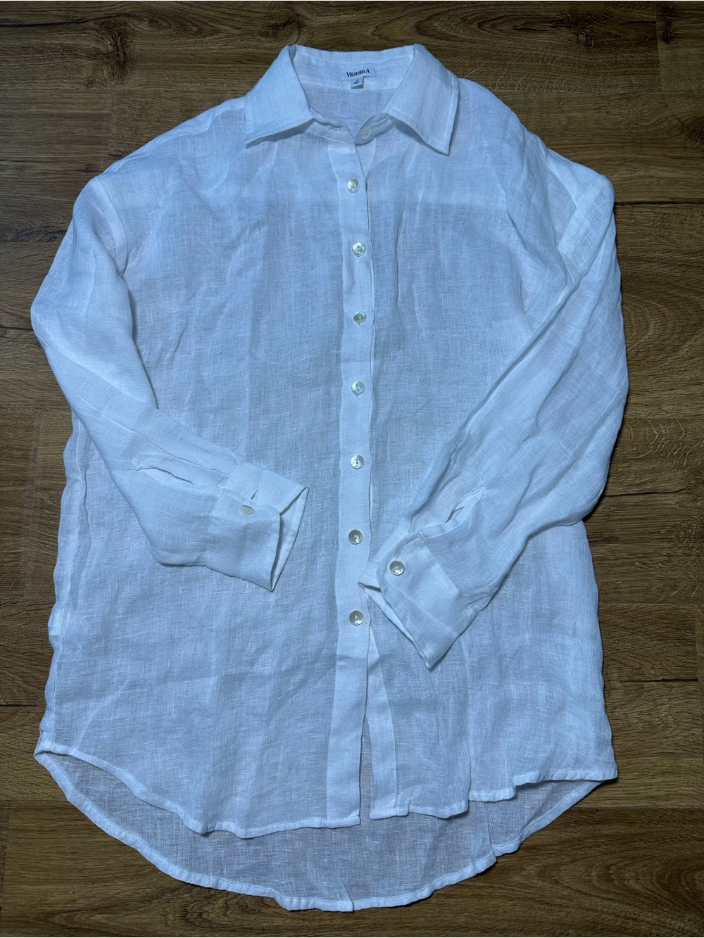 Vitamin A White 100% Linen Relaxed Button-Front Swim Coverup Small - Picture 5 of 13